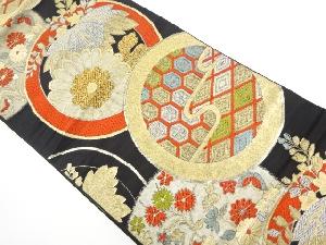 アンティーク　丸紋に花・古典柄織り出し袋帯（材料）